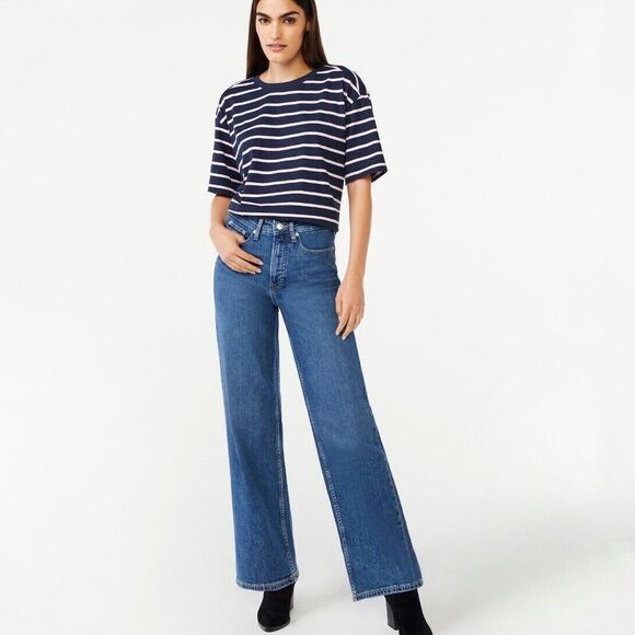 Free Assembly Denim - Free Assembly Women's Size 10 Dark Blue Crop Wide Leg Jeans